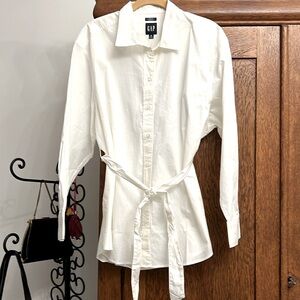 Gap white tailored, belted shirt.